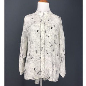 WILLOW LTD Top S White Black Print 100% Silk